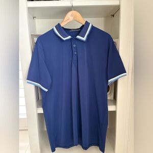 G/Fore  ESSENTIAL TECH JERSEY BANDED SLEEVE POLO Navy/ Blue & White Size Large